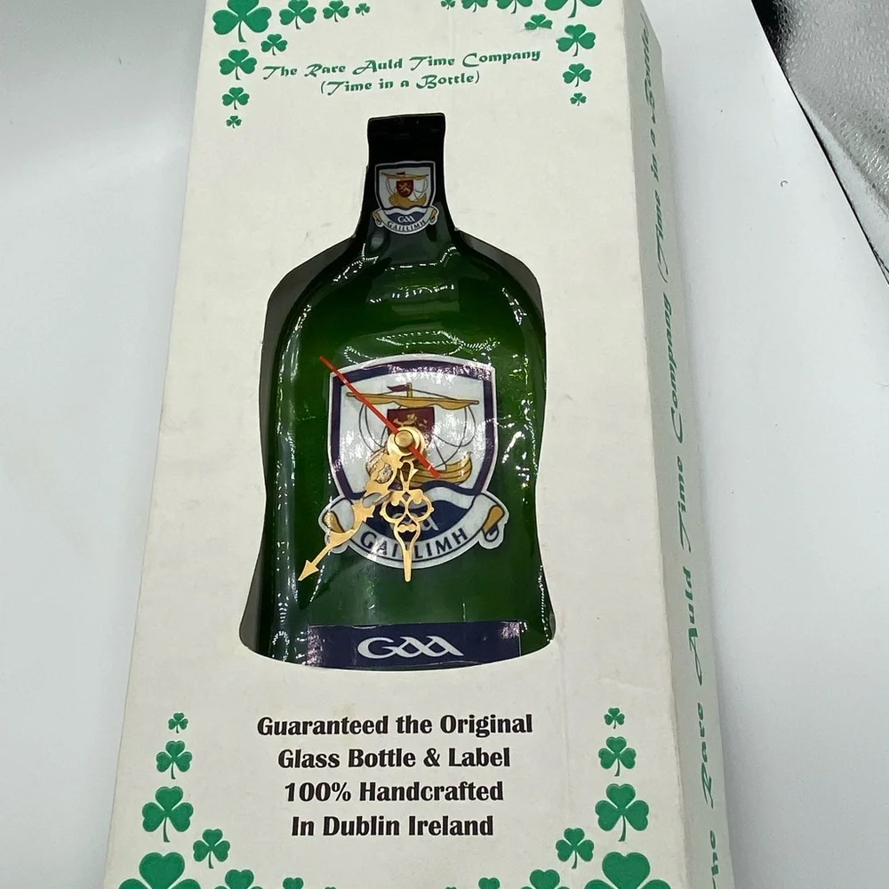 The Rare Auld Time Company Handmade Irish Bottle Clock – Galway GAA Crest